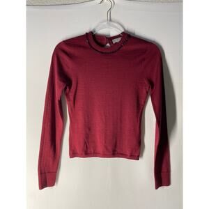 J Crew Carolyn embellished fitted crewneck sweater in merino wool Burgundy XS